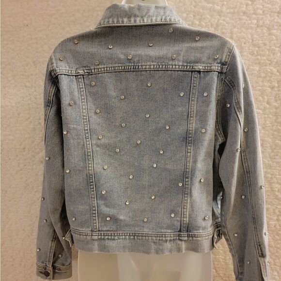 🆕️🧥Ververet Light Blue Jean Jacket With Rhinestone Studs, Sz S - Picture 4 of 6